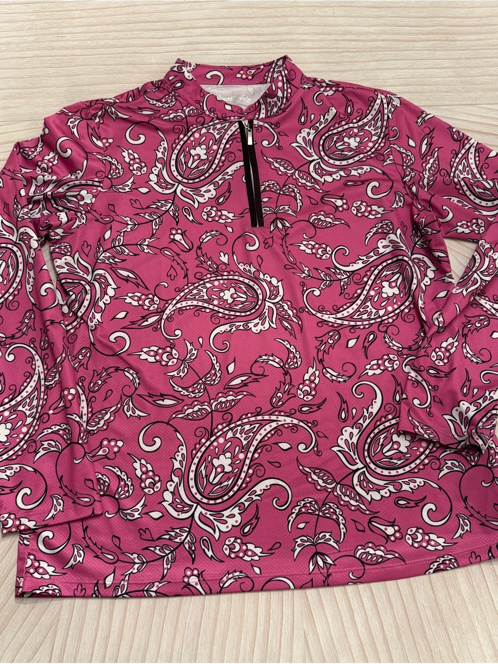 Women's Pink Paisley Long-Sleeve Quarter-Zip Top